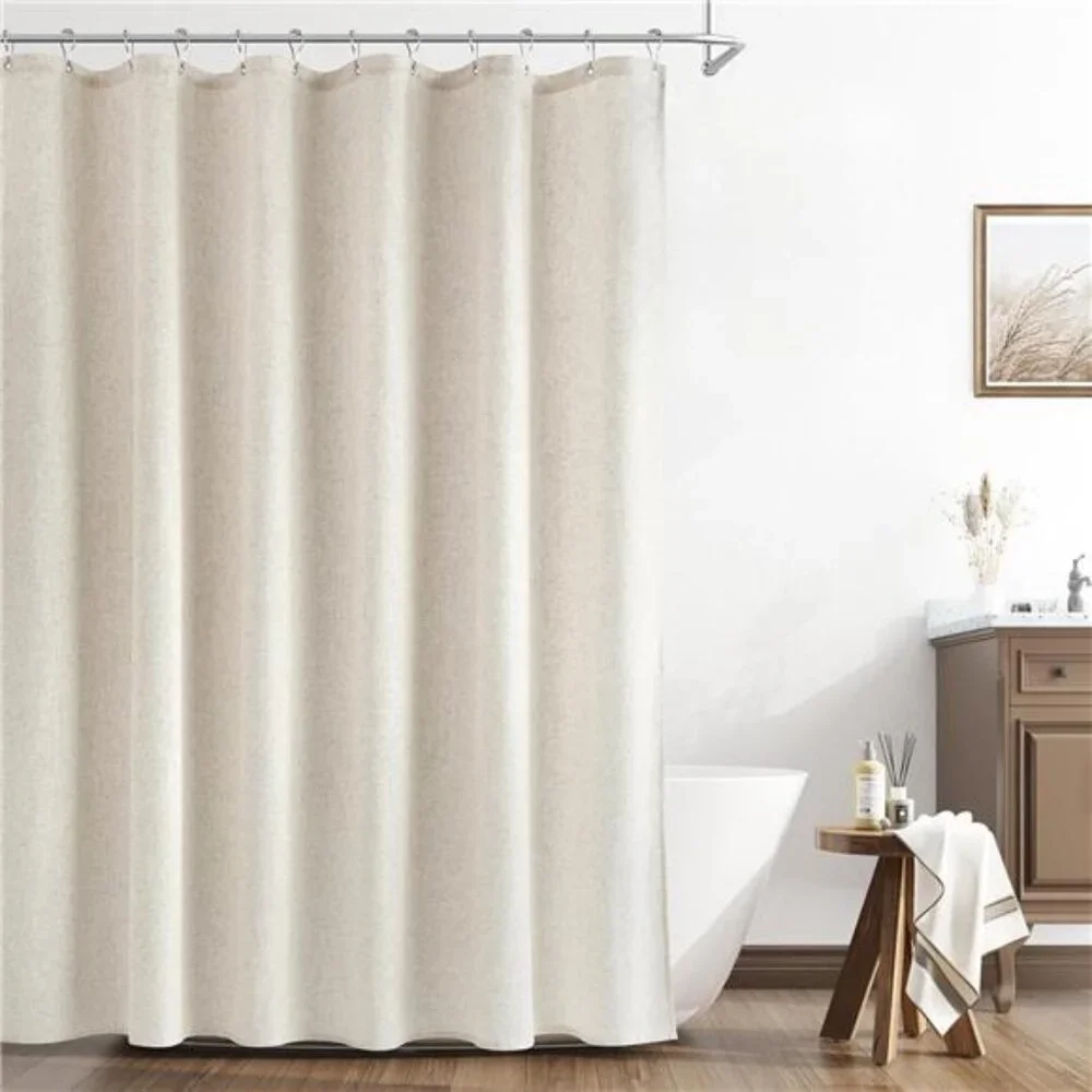 Natural Linen Shower Curtain, Country Boho Farmhouse Bath Decor Beige
